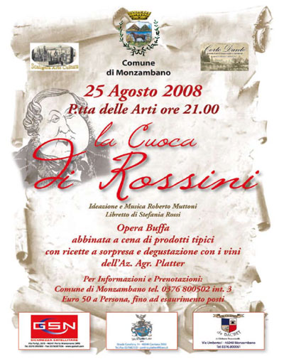 Locandina dell'opera La cuoca di Rossini in scena il 25 agosto 2008 a Monzambano MN